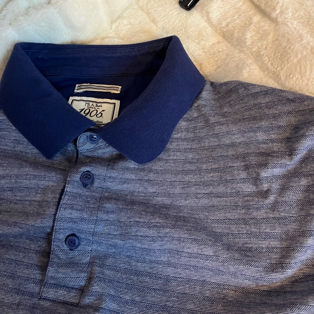 Jos. A Bank Mens S/M Blue Striped Collared Polo Preppy Dadcore Spring Summer